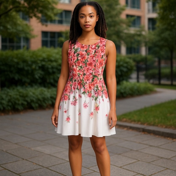 Vintage Danny & Nicole Size 8 Sleeveless Floral Fit & Flare Dress | Pink Multi - Picture 1 of 5